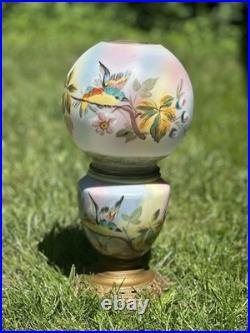 Antique Victorian Hand Painted Bird Florals Gone With The Wind Lamp Signed PARTS
