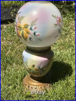 Antique Victorian Hand Painted Bird Florals Gone With The Wind Lamp Signed PARTS
