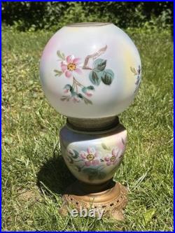 Antique Victorian Hand Painted Bird Florals Gone With The Wind Lamp Signed PARTS