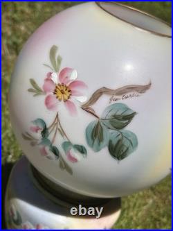 Antique Victorian Hand Painted Bird Florals Gone With The Wind Lamp Signed PARTS