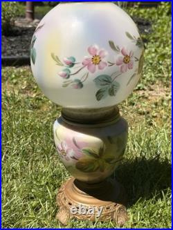 Antique Victorian Hand Painted Bird Florals Gone With The Wind Lamp Signed PARTS