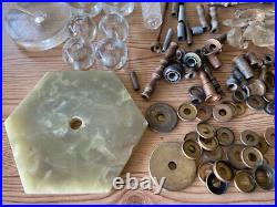 Antique Vintage Brass Gas Light Lamp Crystal Glass Chandelier Parts Marble Lot