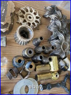 Antique Vintage Brass Gas Light Lamp Crystal Glass Chandelier Parts Marble Lot