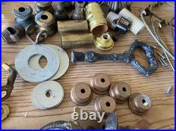 Antique Vintage Brass Gas Light Lamp Crystal Glass Chandelier Parts Marble Lot