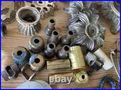 Antique Vintage Brass Gas Light Lamp Crystal Glass Chandelier Parts Marble Lot