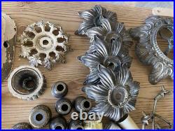 Antique Vintage Brass Gas Light Lamp Crystal Glass Chandelier Parts Marble Lot