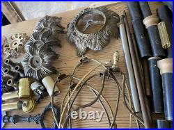 Antique Vintage Brass Gas Light Lamp Crystal Glass Chandelier Parts Marble Lot