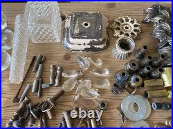 Antique Vintage Brass Gas Light Lamp Crystal Glass Chandelier Parts Marble Lot