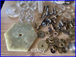 Antique Vintage Brass Gas Light Lamp Crystal Glass Chandelier Parts Marble Lot