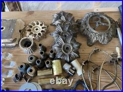 Antique Vintage Brass Gas Light Lamp Crystal Glass Chandelier Parts Marble Lot