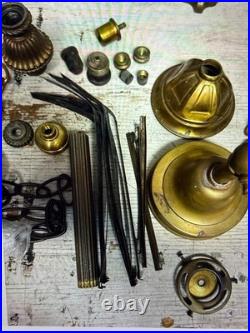 Antique Vintage Brass Lamp Parts Lot Sockets Base Chain Finial Repair Salvage