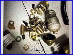 Antique Vintage Brass Lamp Parts Lot Sockets Base Chain Finial Repair Salvage