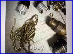 Antique Vintage Brass Lamp Parts Lot Sockets Base Chain Finial Repair Salvage