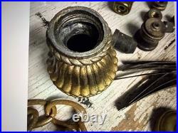 Antique Vintage Brass Lamp Parts Lot Sockets Base Chain Finial Repair Salvage