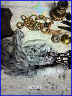 Antique Vintage Brass Lamp Parts Lot Sockets Base Chain Finial Repair Salvage