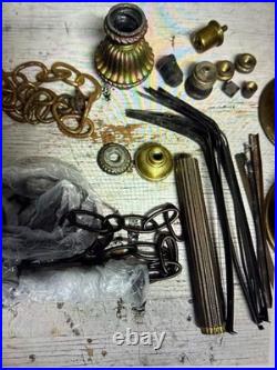Antique Vintage Brass Lamp Parts Lot Sockets Base Chain Finial Repair Salvage