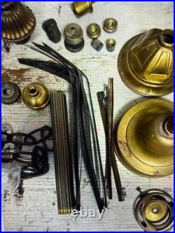 Antique Vintage Brass Lamp Parts Lot Sockets Base Chain Finial Repair Salvage