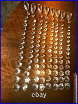 Antique Vintage Glass Cut Crystal Chandelier Lamp Parts 128 Prisms Lot 8 Strands
