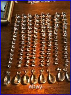 Antique Vintage Glass Cut Crystal Chandelier Lamp Parts 128 Prisms Lot 8 Strands