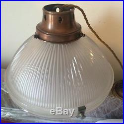 Antique Vintage Holophane Prismatic 2 Part Pendant Industrial Ceiling Light Lamp