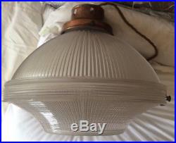 Antique Vintage Holophane Prismatic 2 Part Pendant Industrial Ceiling Light Lamp