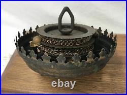 Antique Vtg Hanging Oil Lamp Pull Down Motor Chain Brass Canopy Parts WORKING