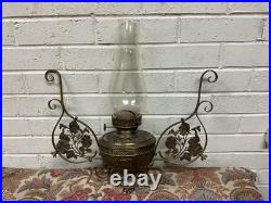 Antique Vtg Oil Lamp Chandelier Brass Metal Parts Beautiful And Ornate
