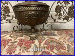 Antique Vtg Oil Lamp Chandelier Brass Metal Parts Beautiful And Ornate