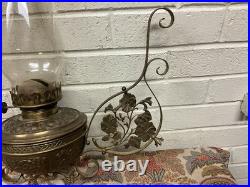 Antique Vtg Oil Lamp Chandelier Brass Metal Parts Beautiful And Ornate