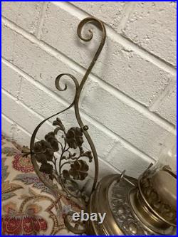 Antique Vtg Oil Lamp Chandelier Brass Metal Parts Beautiful And Ornate