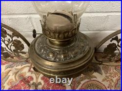 Antique Vtg Oil Lamp Chandelier Brass Metal Parts Beautiful And Ornate
