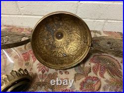 Antique Vtg Oil Lamp Chandelier Brass Metal Parts Beautiful And Ornate