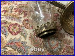 Antique Vtg Oil Lamp Chandelier Brass Metal Parts Beautiful And Ornate