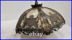 Antique Vtg Tiffany Style Slag Bent Lamp Chandelier Caramel PARTS / REPAIR