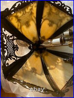 Antique Vtg Tiffany Style Slag Bent Lamp Chandelier Caramel PARTS / REPAIR