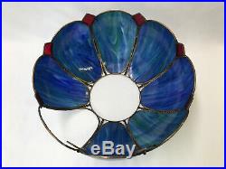 Antique Vtg Tiffany Style Slag Bent Stained Glass Lamp Shade Blue PARTS / REPAIR