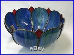 Antique Vtg Tiffany Style Slag Bent Stained Glass Lamp Shade Blue PARTS / REPAIR