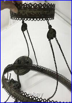 Antique Vtg Victorian Brass Hanging Oil Lamp Frame & Motor, Parts Repair Project