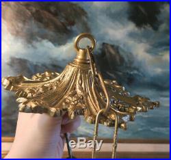 Antique floral Brass Bronze cap canopy FRENCH lamp chandelier part Vintage old