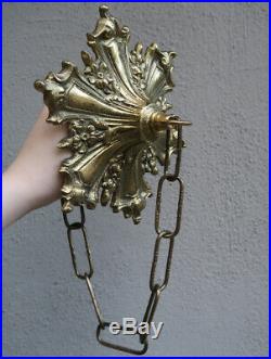 Antique floral Brass Bronze cap canopy FRENCH lamp chandelier part Vintage old