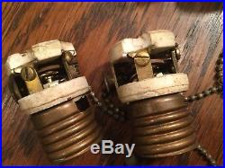 Antique hubbell Lamp Sockets Pair Vintage 8 Acorn Pull Chain Fat Boys