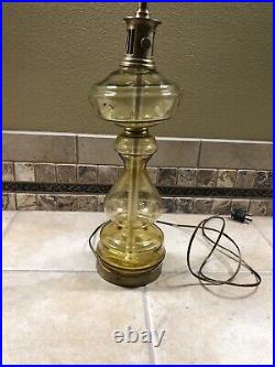 Antique lamp Amber color glass withstar decor and brass fittings 30 tall 22 base