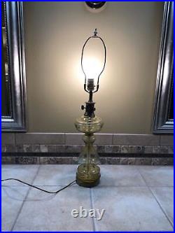 Antique lamp Amber color glass withstar decor and brass fittings 30 tall 22 base