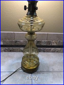 Antique lamp Amber color glass withstar decor and brass fittings 30 tall 22 base