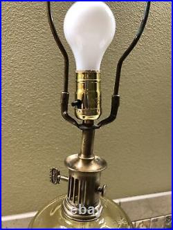 Antique lamp Amber color glass withstar decor and brass fittings 30 tall 22 base