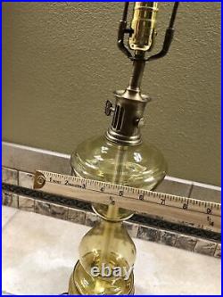 Antique lamp Amber color glass withstar decor and brass fittings 30 tall 22 base