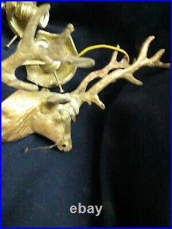 Antique set of 4 Deer with horn brass with socket lamp for chandelier parts
