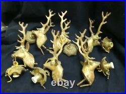 Antique set of 6 Deer with horn brass with socket lamp for chandelier parts