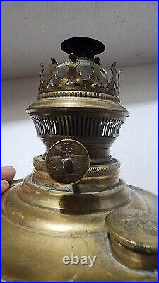 Antique unbranded brass Oil Lamp for parts or repairs untested A4