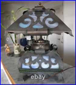 Antique wrought iron slag glass lamp (for parts or repair)